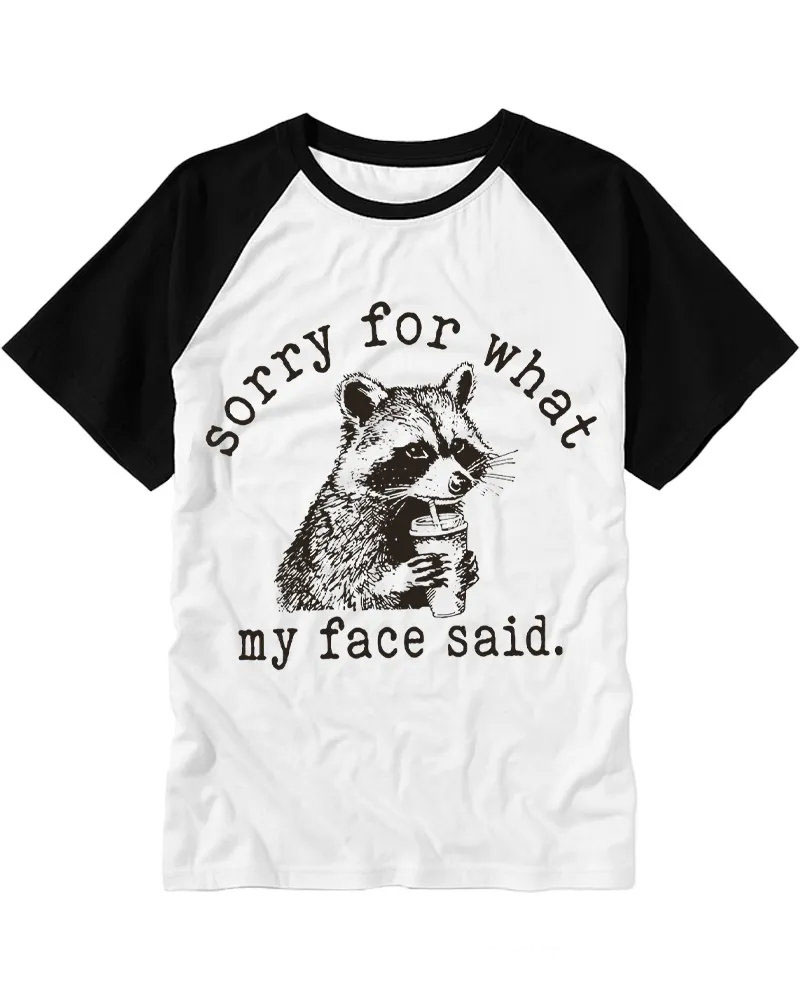 Retro Sketch Raccoon With Drink Raglan Tee