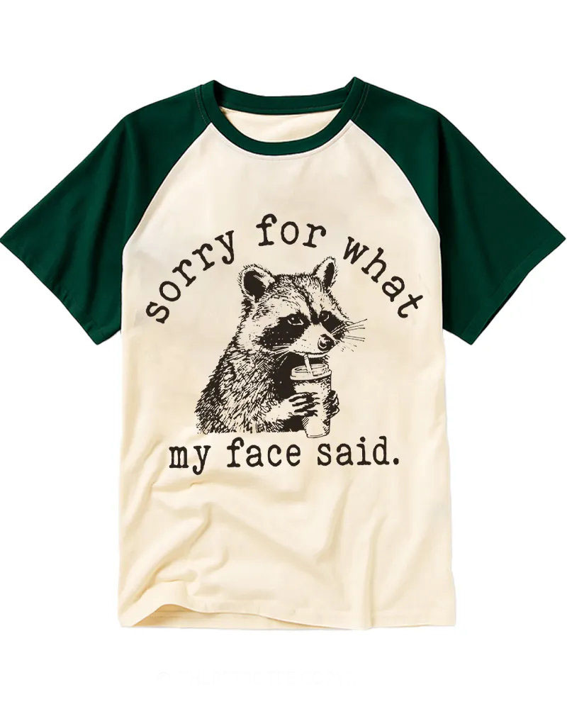 Retro Sketch Raccoon With Drink Raglan Tee