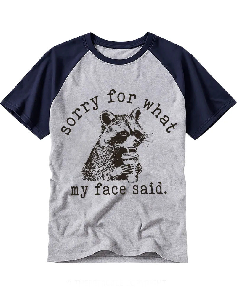 Retro Sketch Raccoon With Drink Raglan Tee