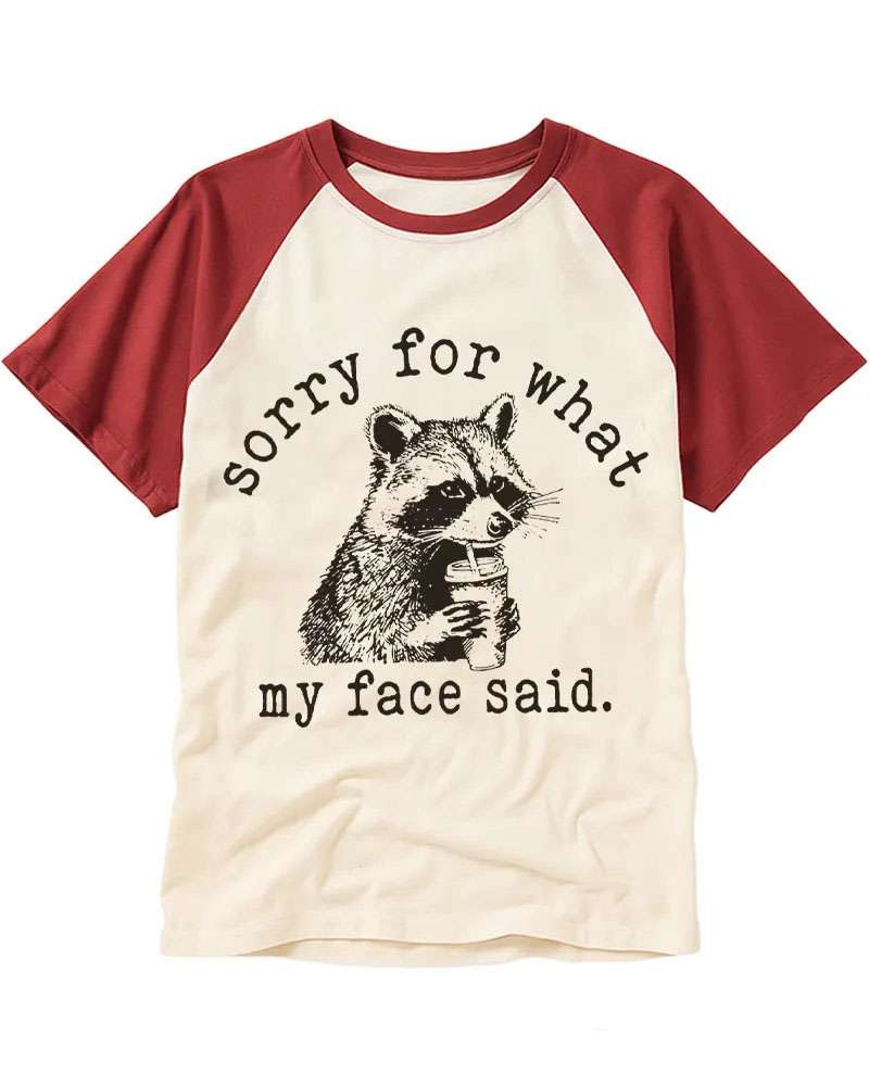 Retro Sketch Raccoon With Drink Raglan Tee