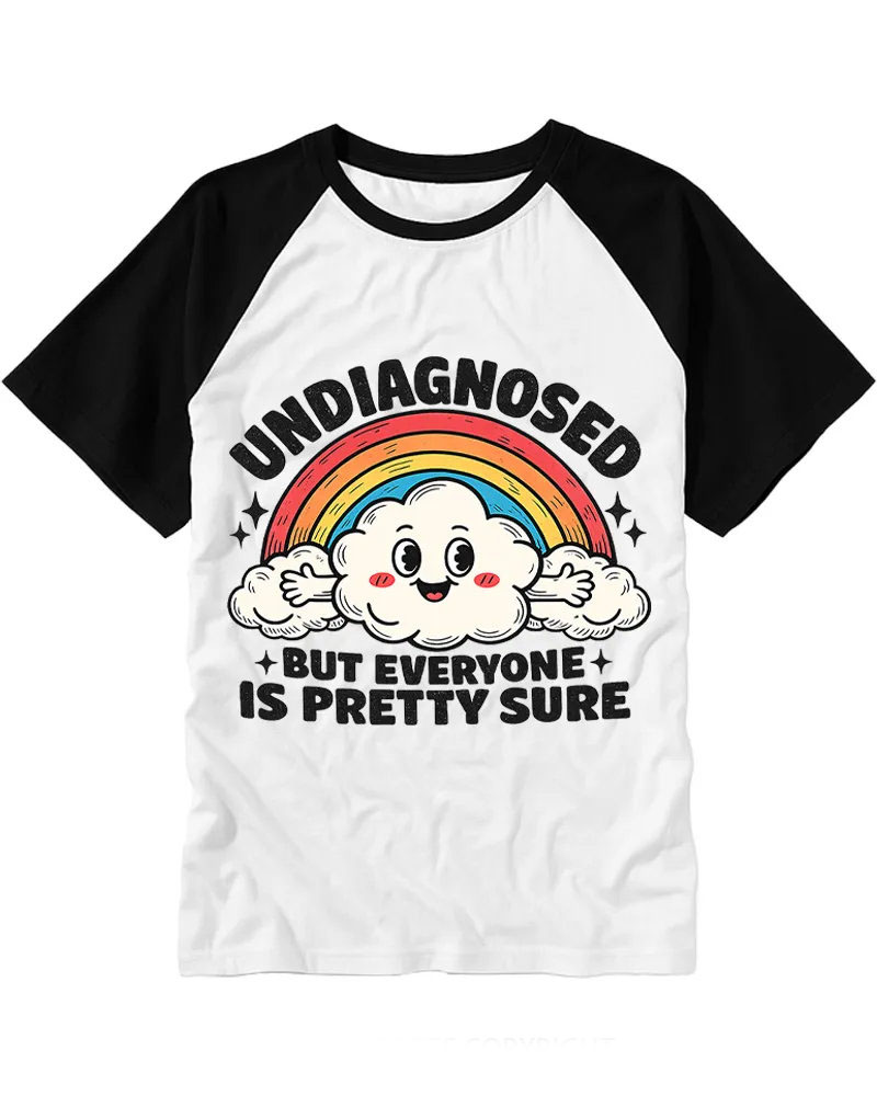 Vintage Funny Rainbow Cloud Graphic Cotton Raglan T-Shirt