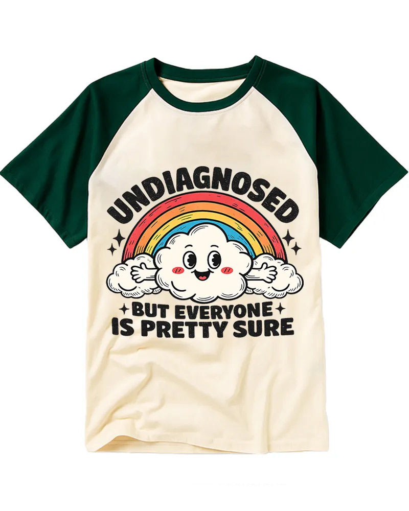 Vintage Funny Rainbow Cloud Graphic Cotton Raglan T-Shirt