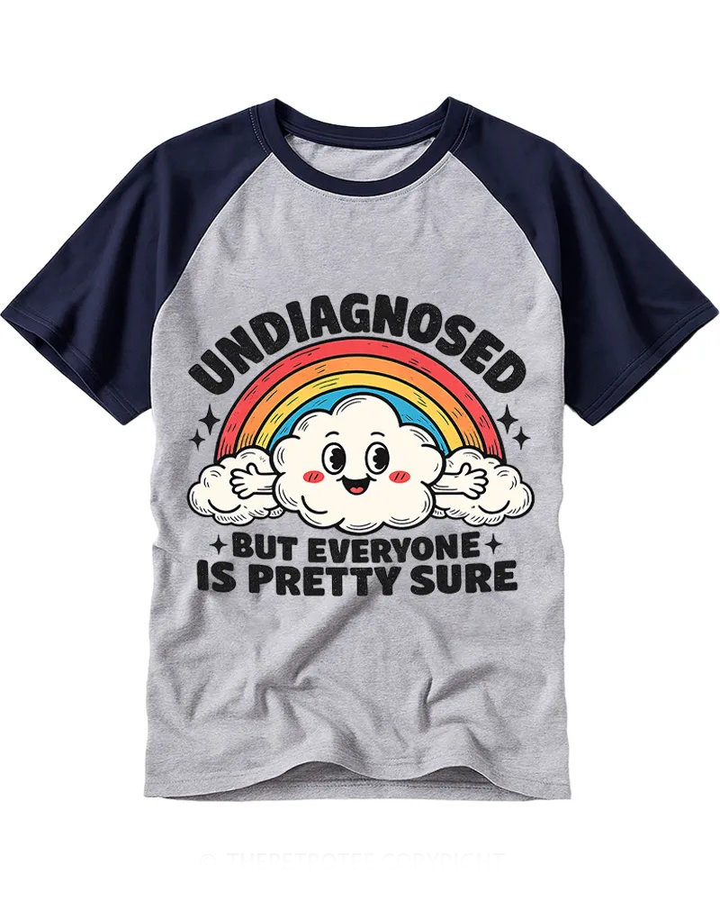 Vintage Funny Rainbow Cloud Graphic Cotton Raglan T-Shirt