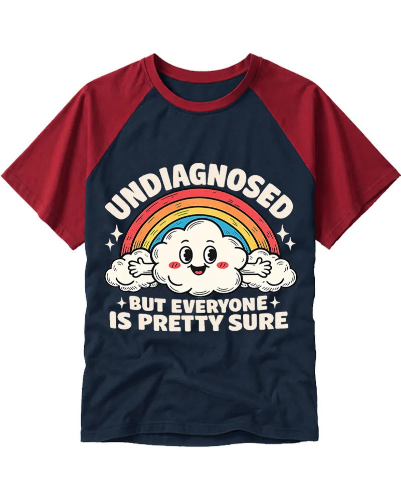 Vintage Funny Rainbow Cloud Graphic Cotton Raglan T-Shirt