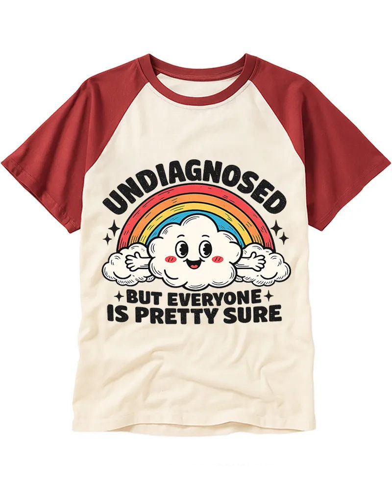 Vintage Funny Rainbow Cloud Graphic Cotton Raglan T-Shirt