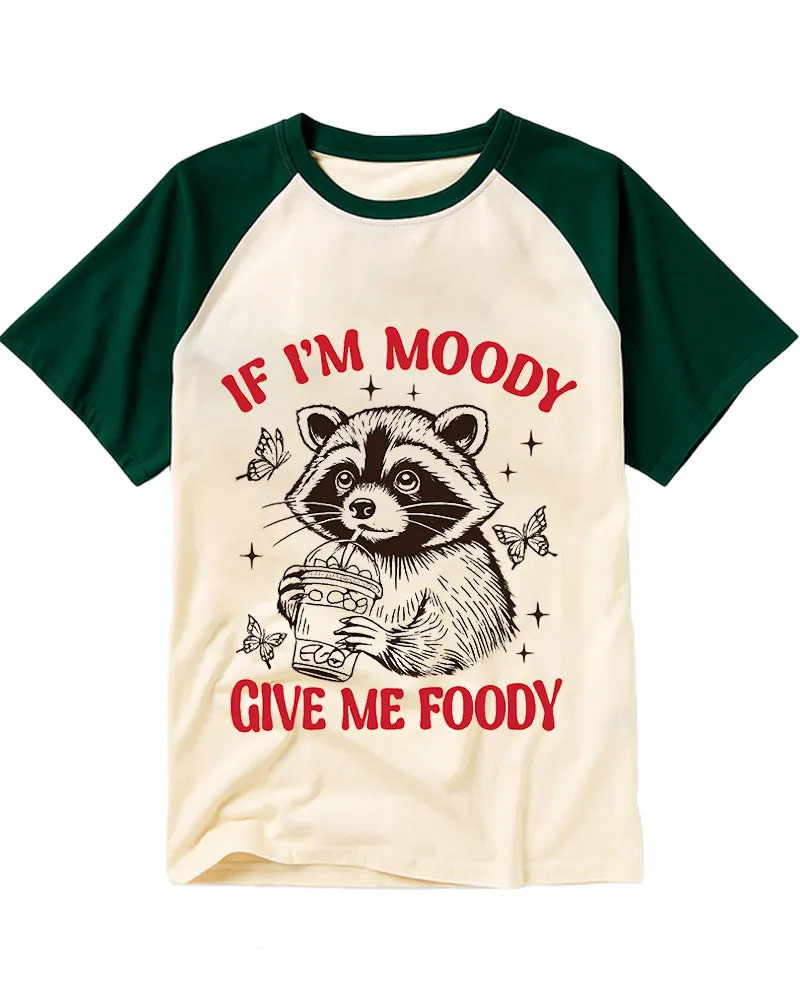 Cute Vintage Raccoon With Soda Graphic Raglan Tee