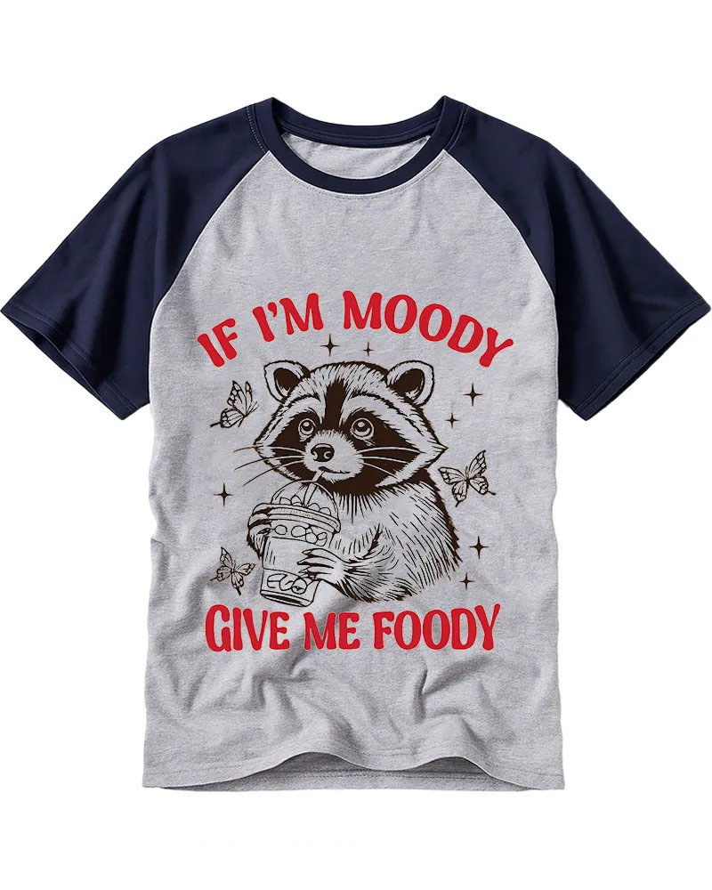Cute Vintage Raccoon With Soda Graphic Raglan Tee