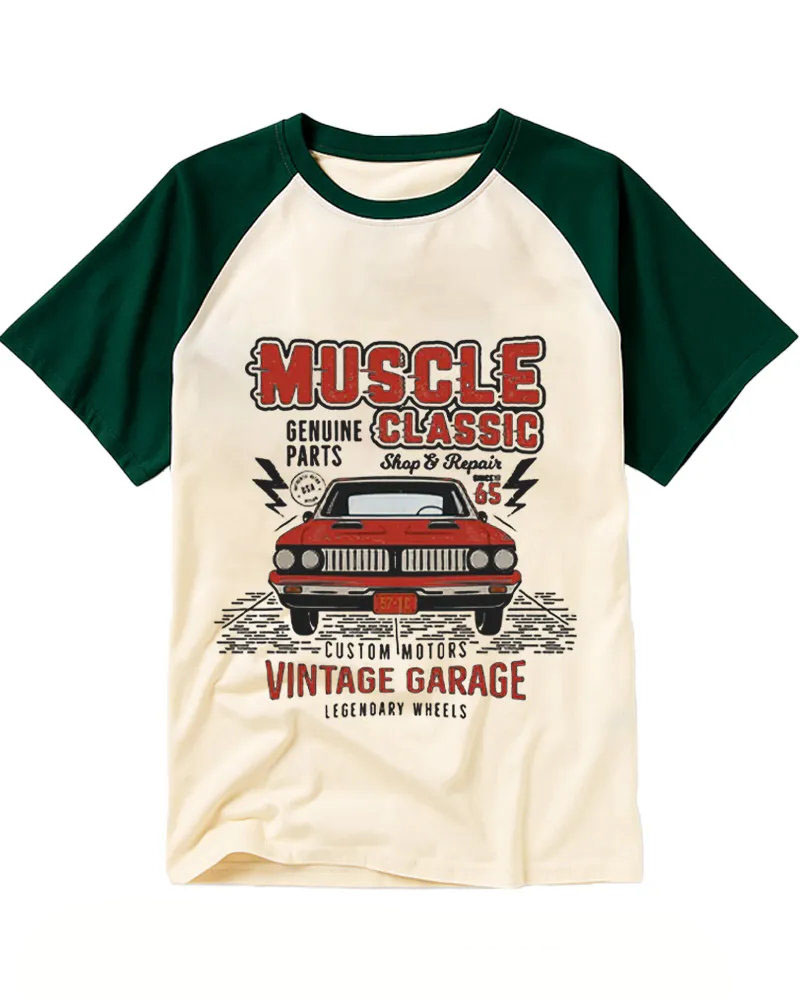 Vintage Classic Car Garage Graphic Raglan Tee