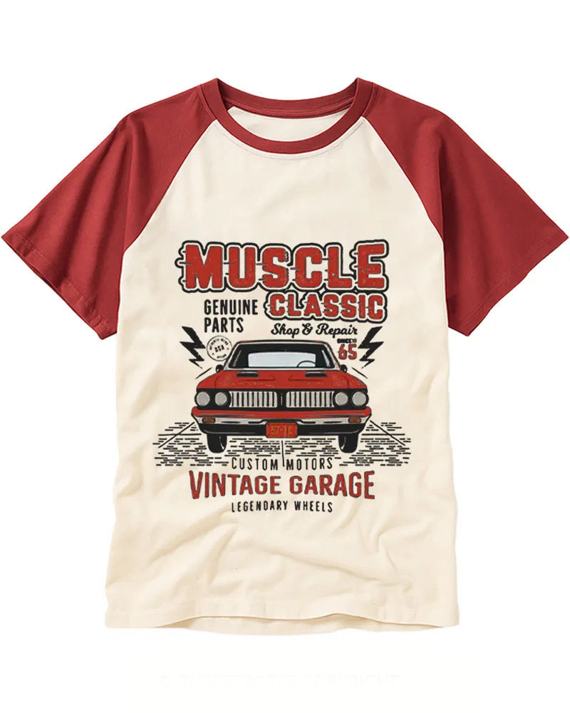 Vintage Classic Car Garage Graphic Raglan Tee