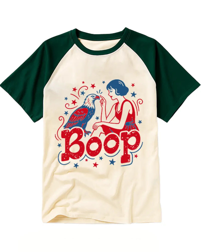 Retro Flapper Girl Eagle Star Two-tone Raglan Tee