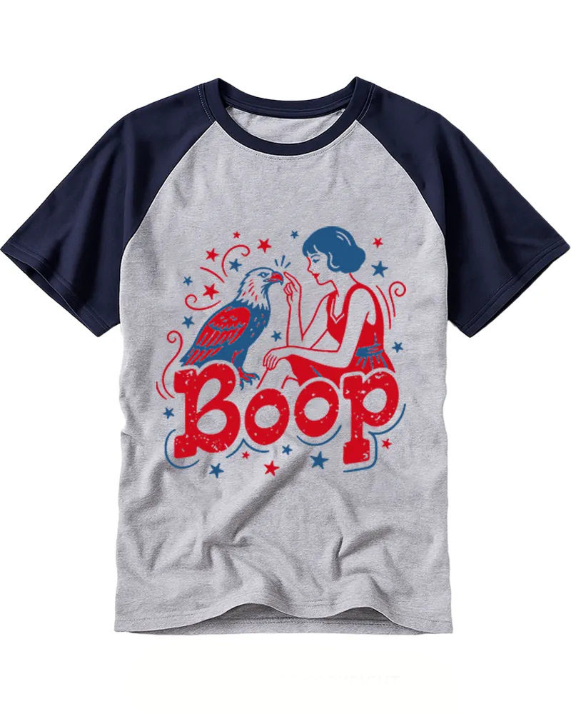 Retro Flapper Girl Eagle Star Two-tone Raglan Tee