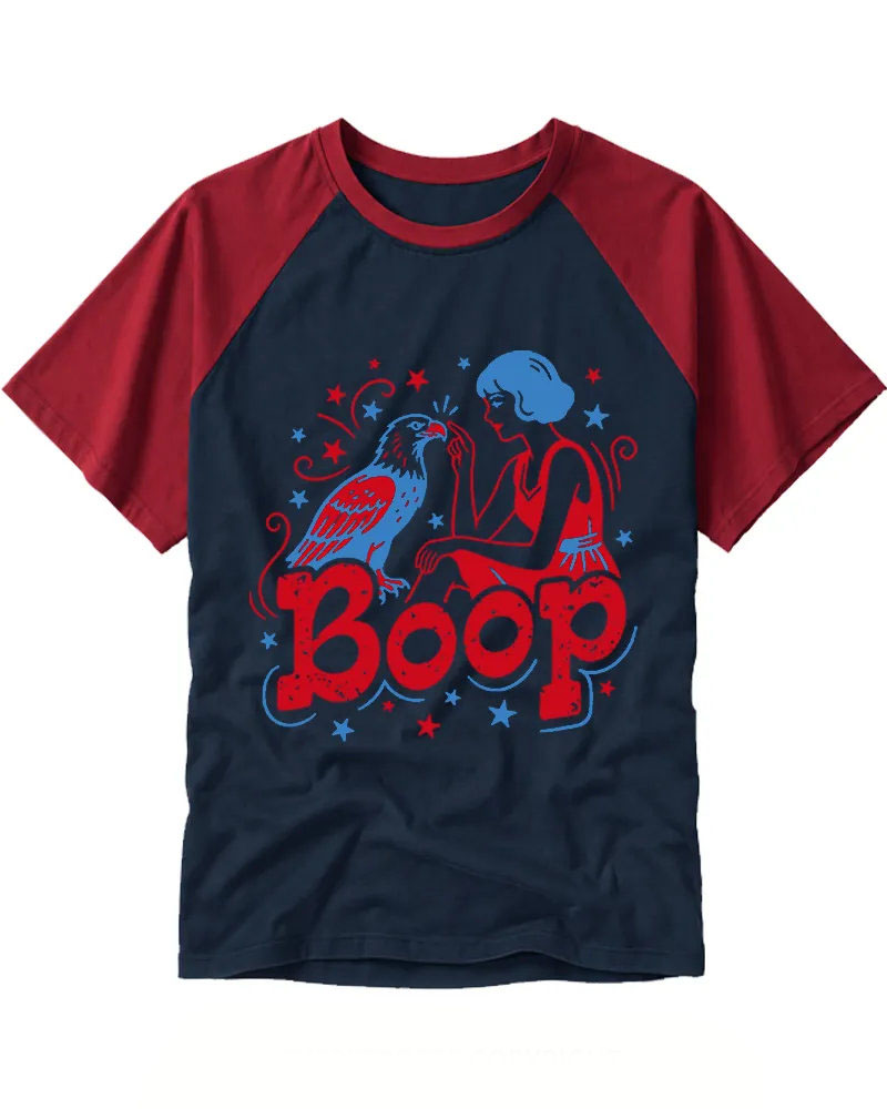 Retro Flapper Girl Eagle Star Two-tone Raglan Tee