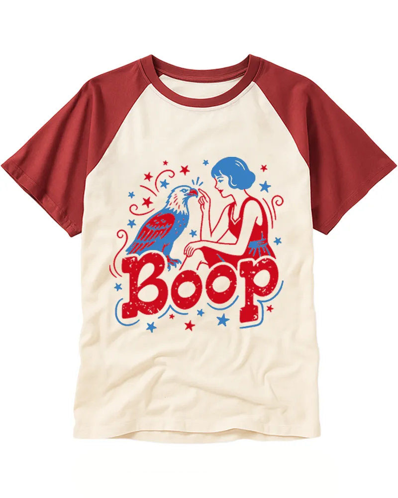 Retro Flapper Girl Eagle Star Two-tone Raglan Tee