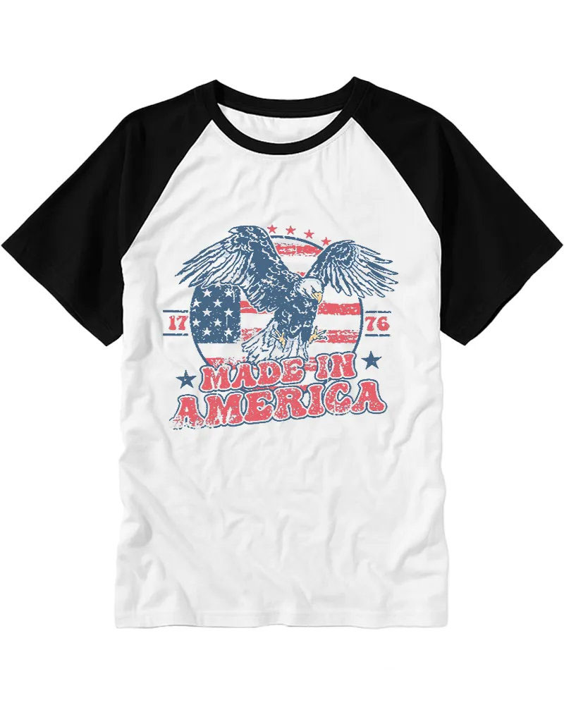 Retro Distressed Bald Eagle American Flag Cotton Tee