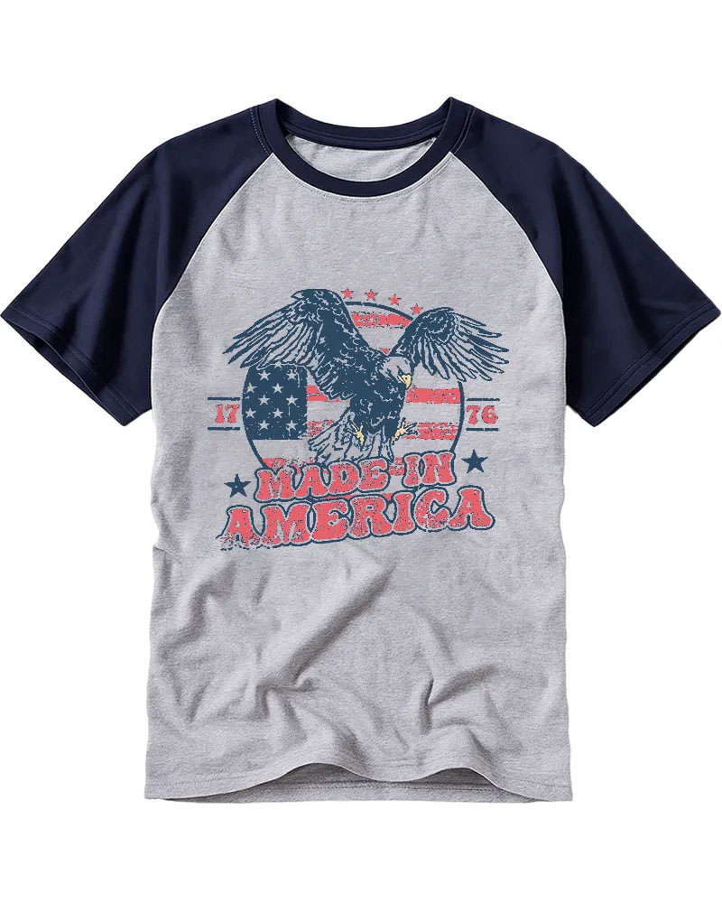Retro Distressed Bald Eagle American Flag Cotton Tee