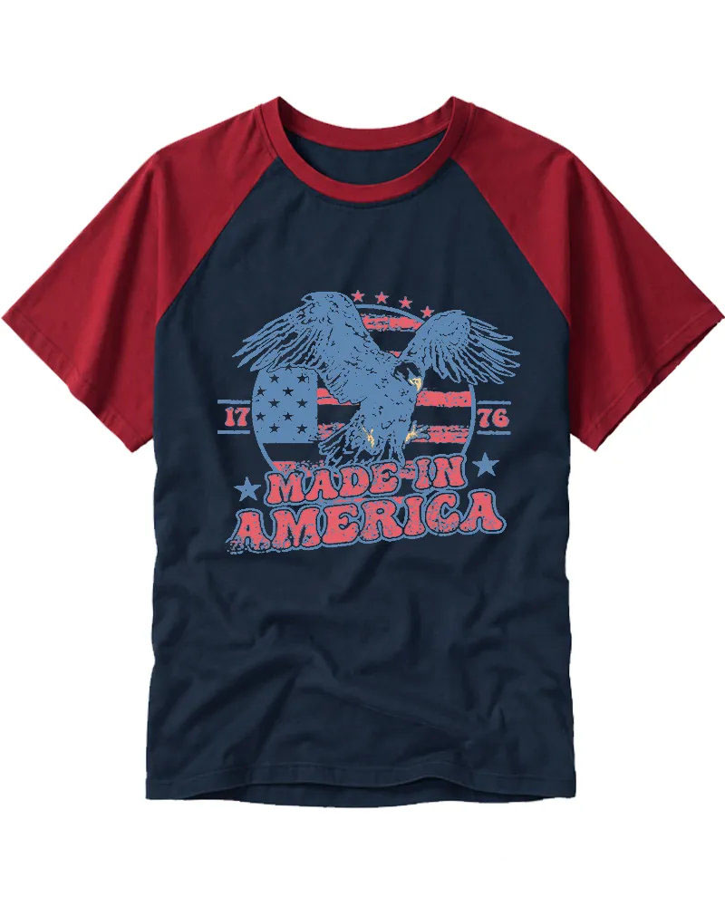 Retro Distressed Bald Eagle American Flag Cotton Tee