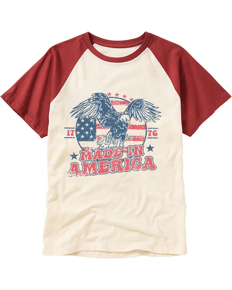 Retro Distressed Bald Eagle American Flag Cotton Tee