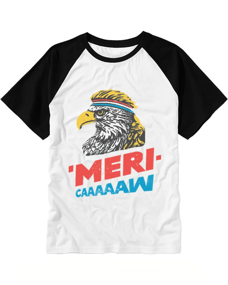 Funny Retro Eagle With Headband Raglan Tee