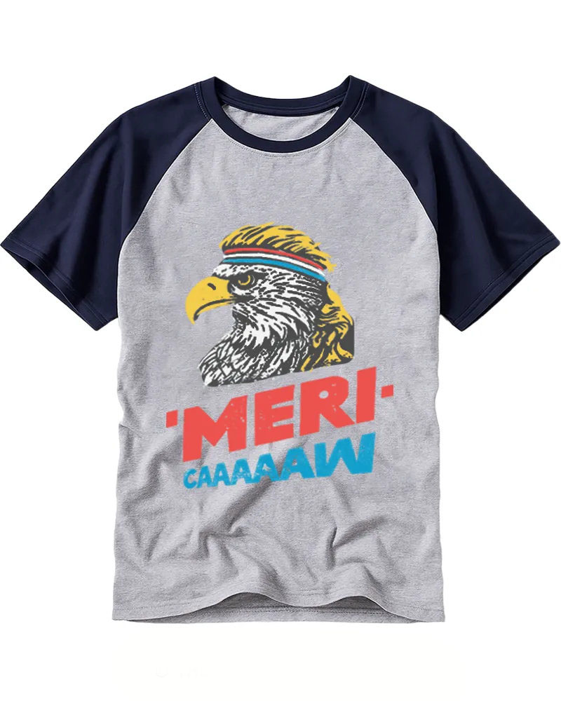 Funny Retro Eagle With Headband Raglan Tee