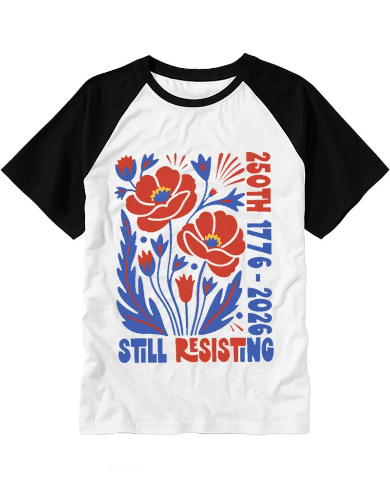 Vintage Bold Color Floral Raglan Tee