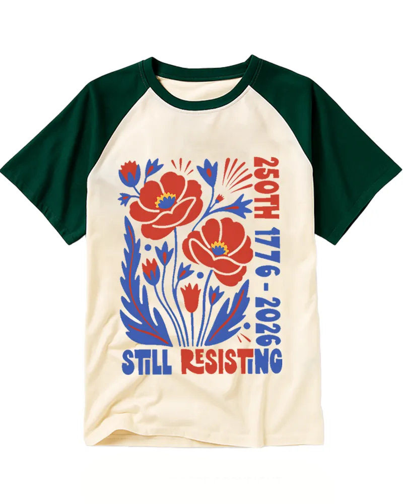 Vintage Bold Color Floral Raglan Tee
