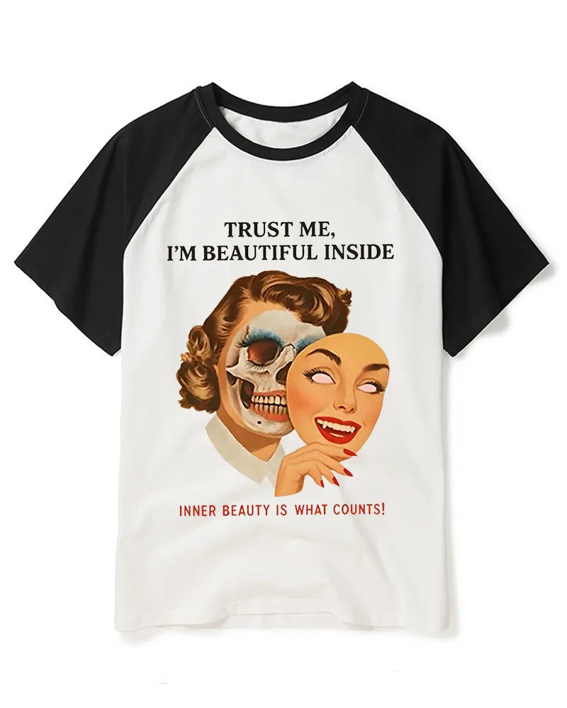 Vintage Pin-Up With Skull Art Tee