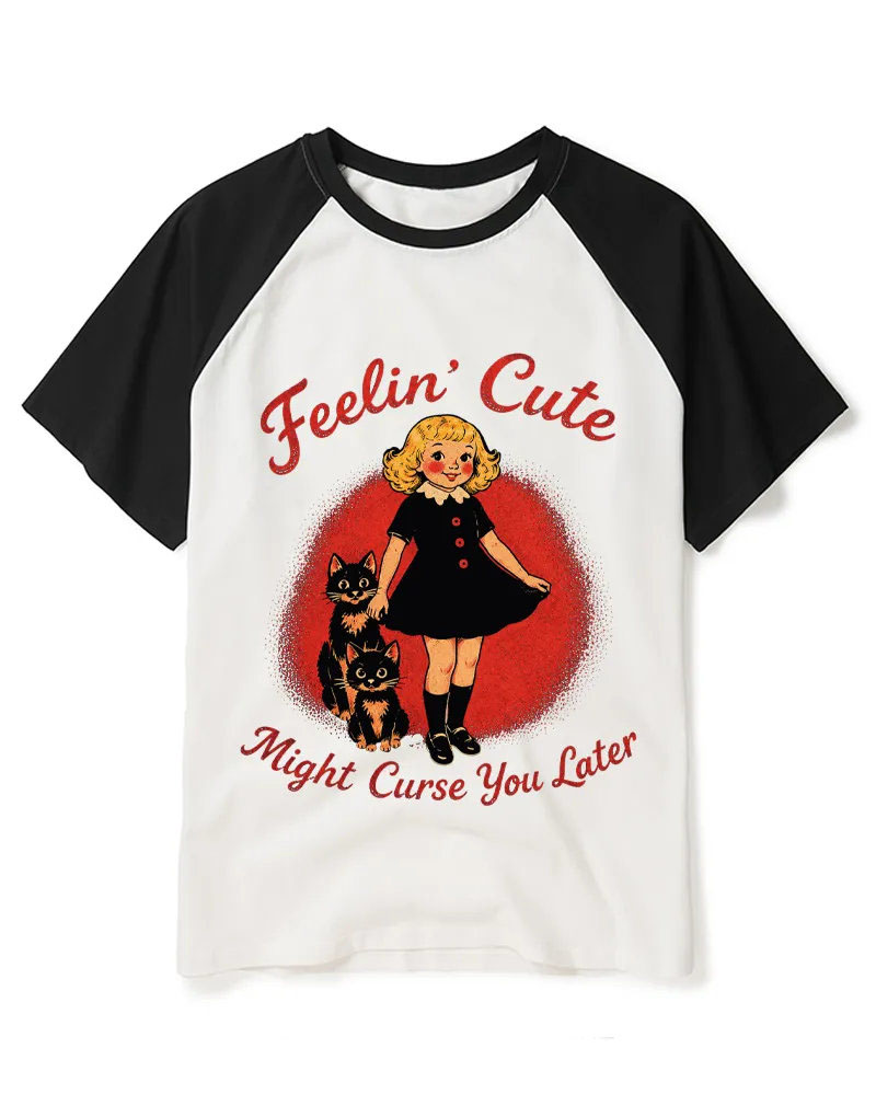 Retro Spooky Girl & Black Cats Graphic Tee