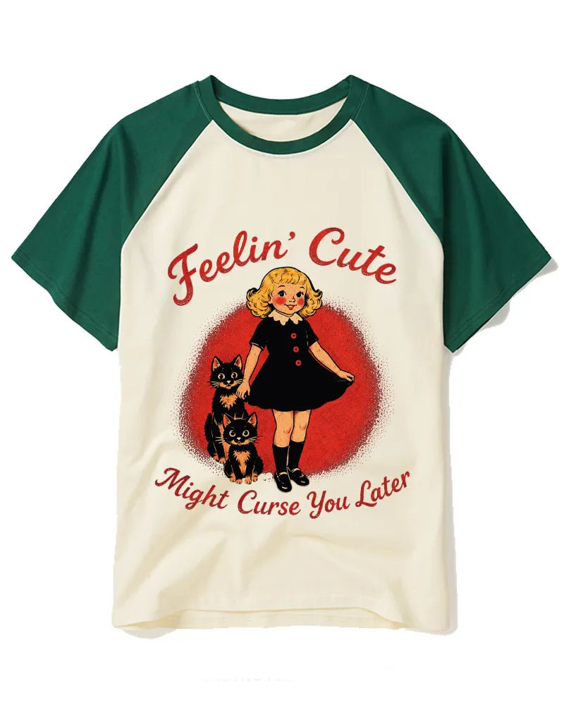 Retro Spooky Girl & Black Cats Graphic Tee