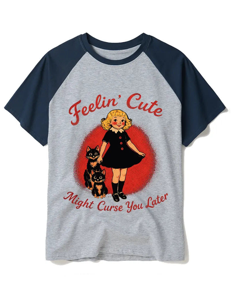 Retro Spooky Girl & Black Cats Graphic Tee