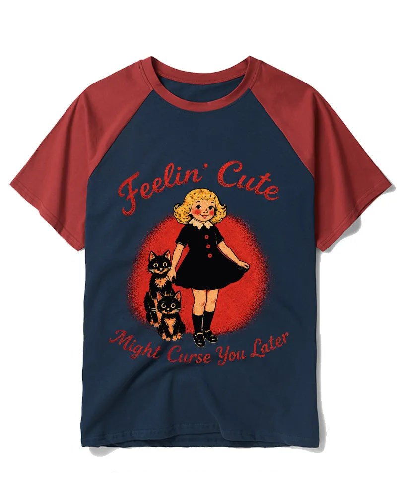 Retro Spooky Girl & Black Cats Graphic Tee