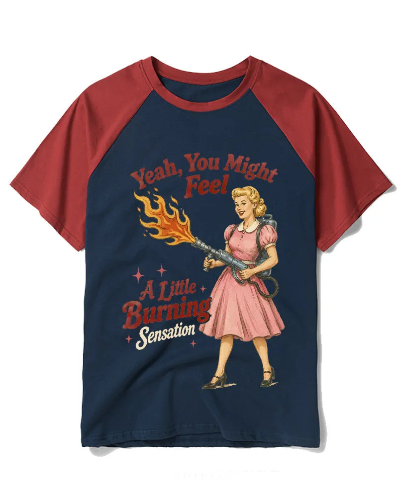 Retro Pin-Up With Flamethrower Graphic Tee