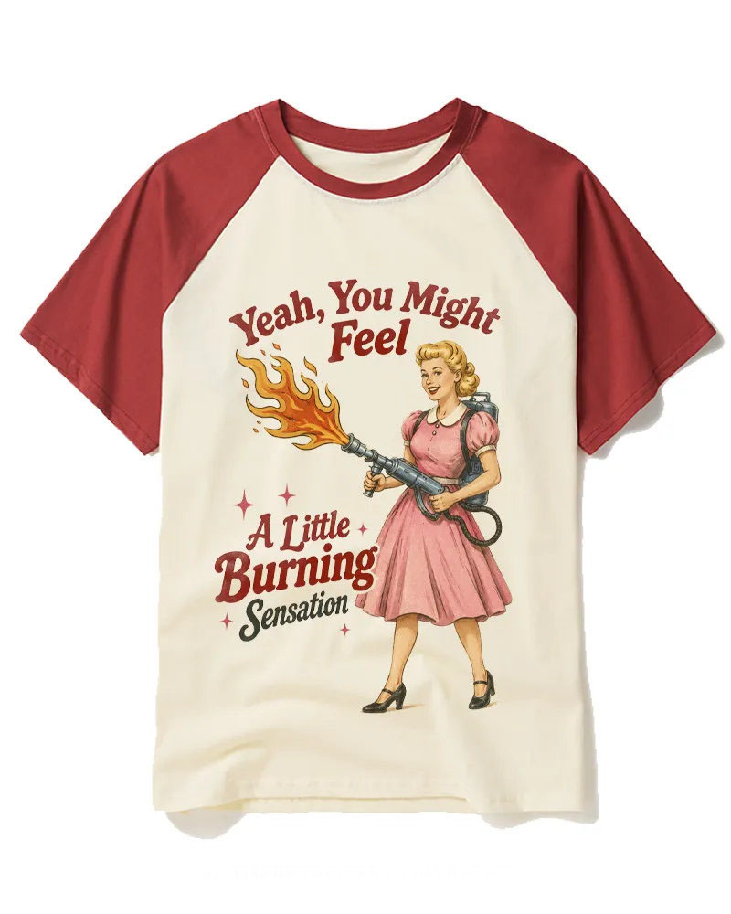 Retro Pin-Up With Flamethrower Graphic Tee