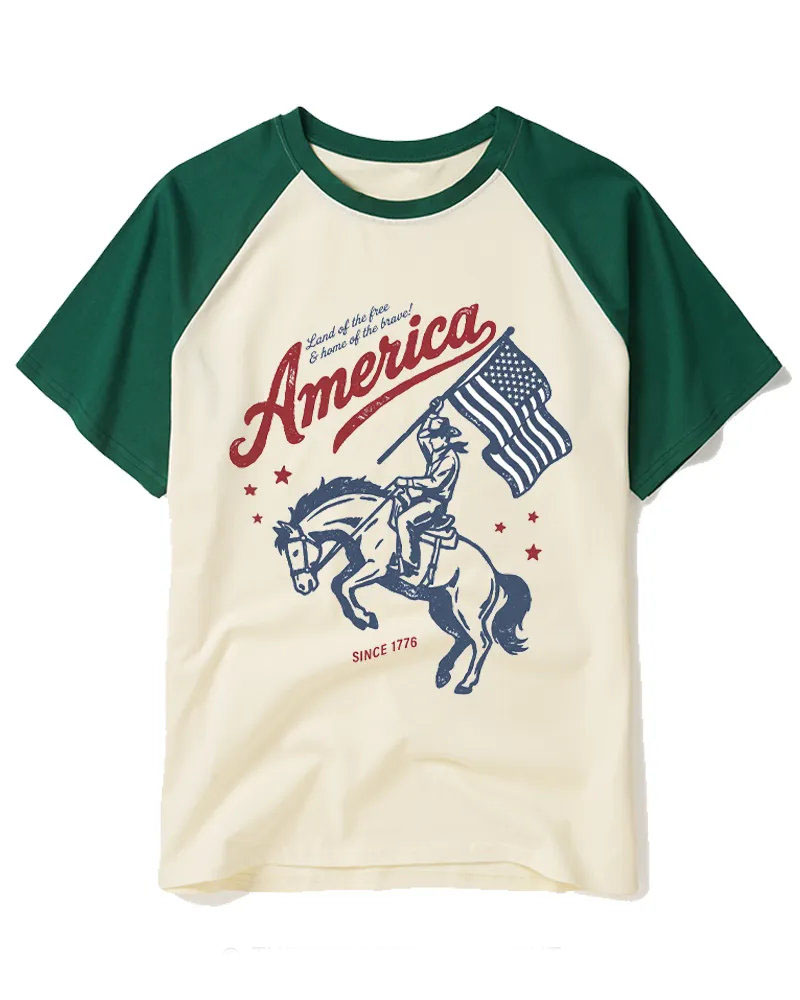Retro Cowboy With American Flag Graphic Tee