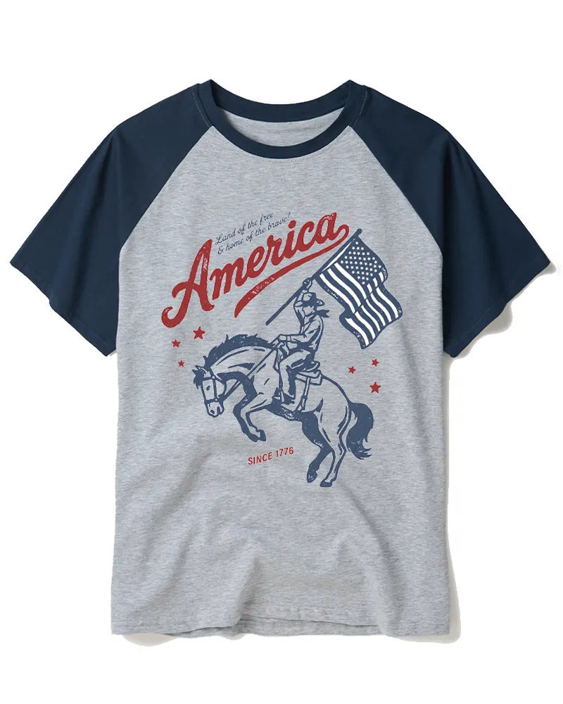 Retro Cowboy With American Flag Graphic Tee