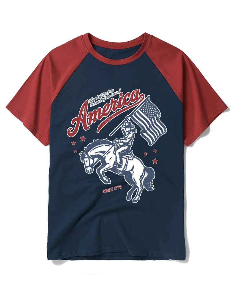 Retro Cowboy With American Flag Graphic Tee