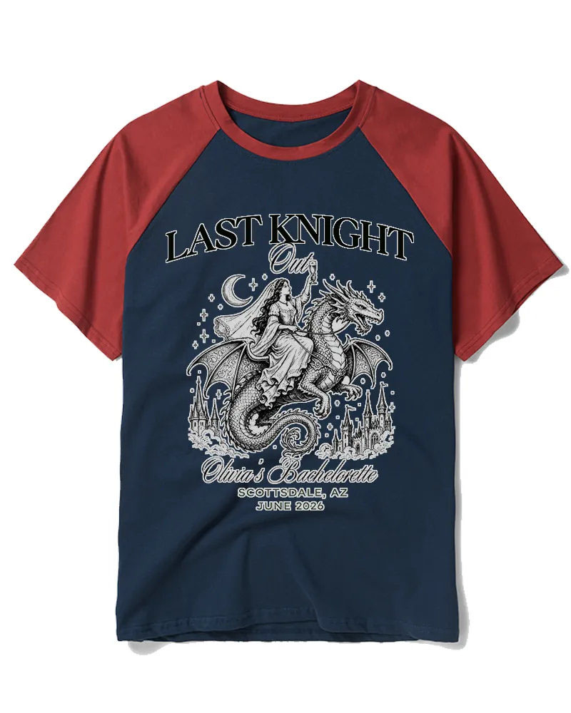 Last Knight Out Medieval Bachelorette Raglan Baseball T-Shirt