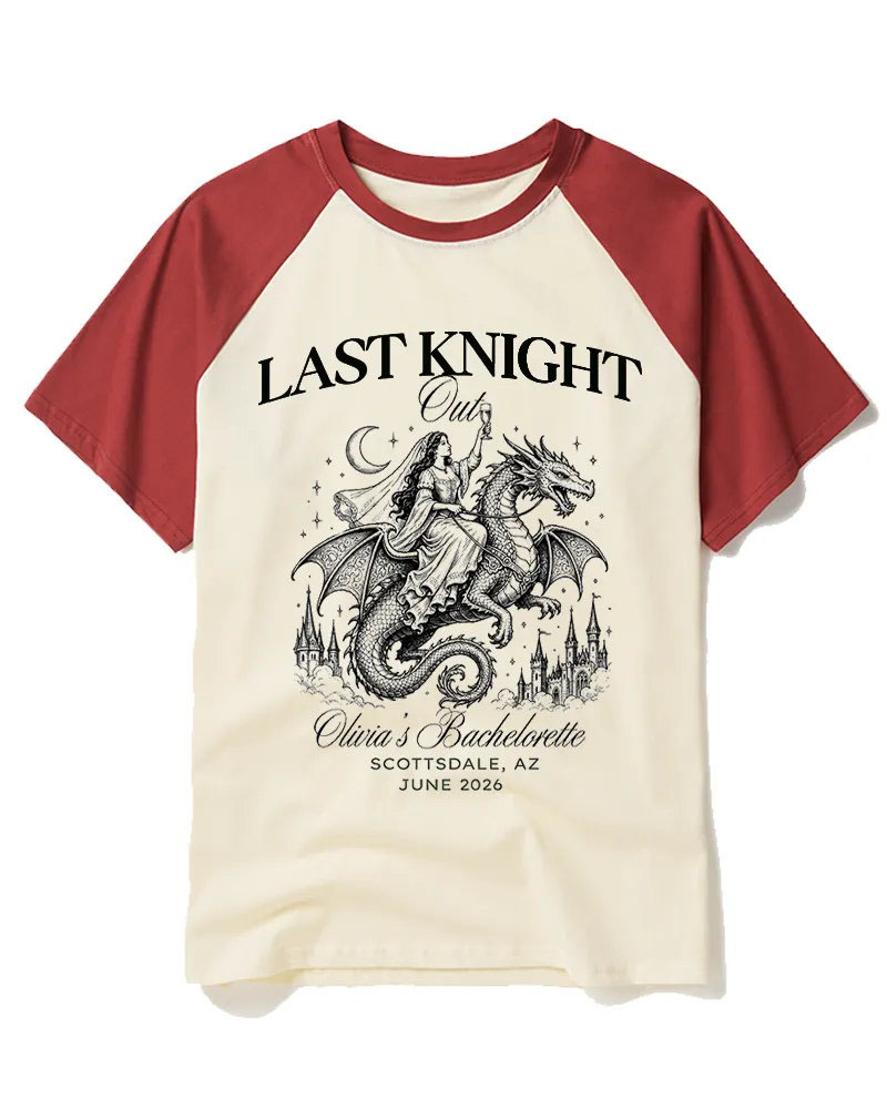 Last Knight Out Medieval Bachelorette Raglan Baseball T-Shirt