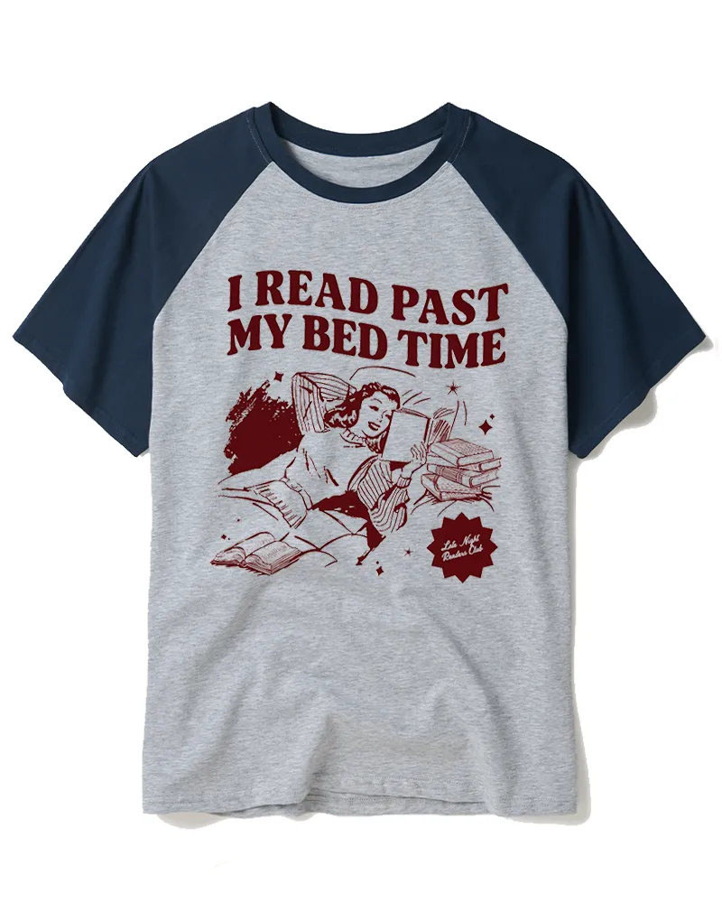 Late Night Reader Book Club 1950s Raglan Baseball T-Shirt