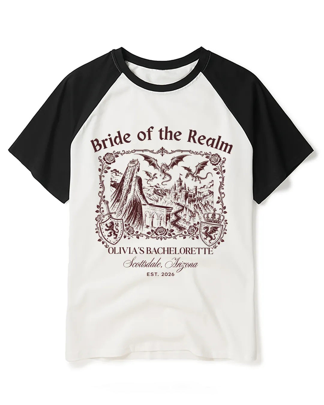 Medieval Dragon Bachelorette Raglan Baseball T-Shirt