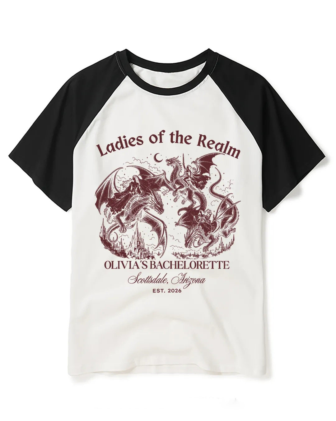 Medieval Dragon Bachelorette Raglan Baseball T-Shirt