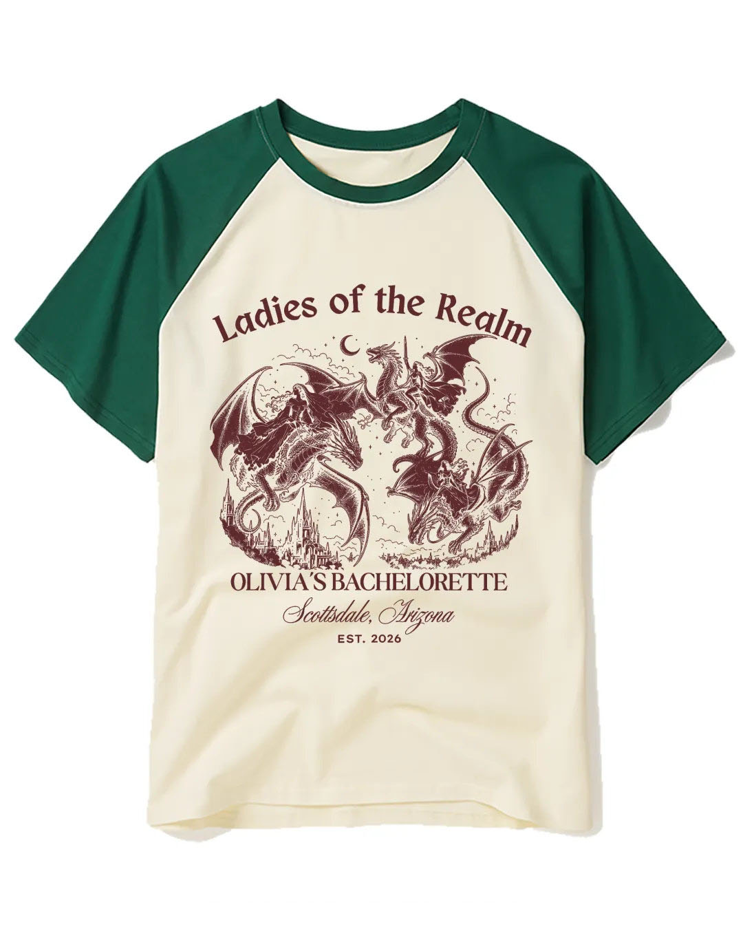 Medieval Dragon Bachelorette Raglan Baseball T-Shirt