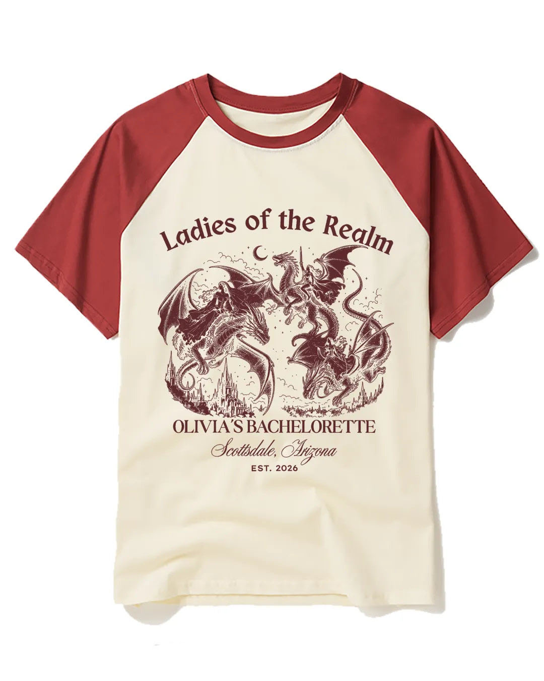 Medieval Dragon Bachelorette Raglan Baseball T-Shirt