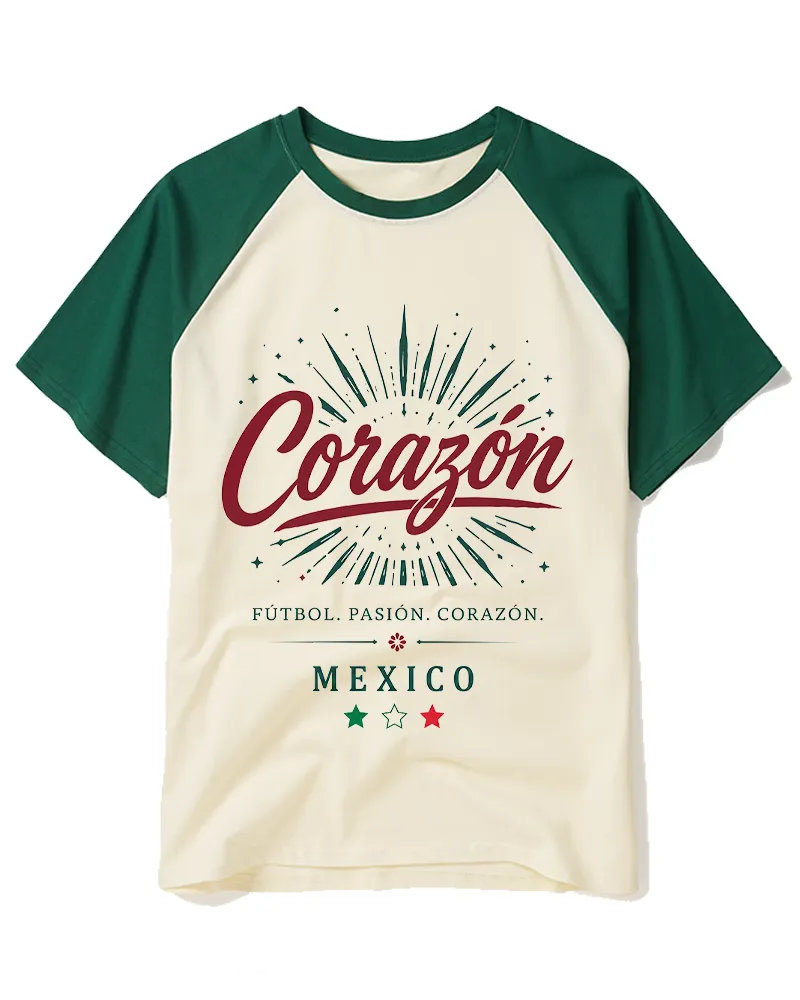 Mexico Soccer 1980s Raglan Baseball T-Shirt