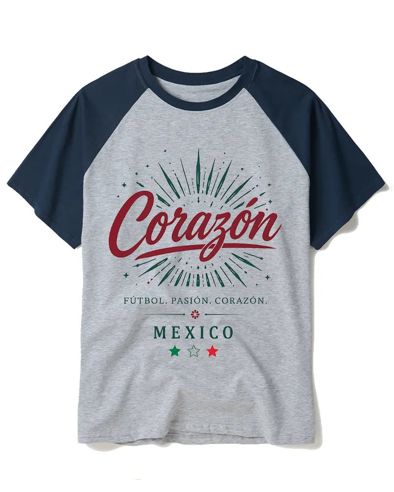 Mexico Soccer 1980s Raglan Baseball T-Shirt