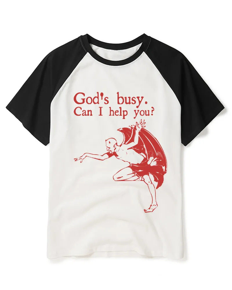 God’s Busy 2000s Raglan Baseball T-Shirt