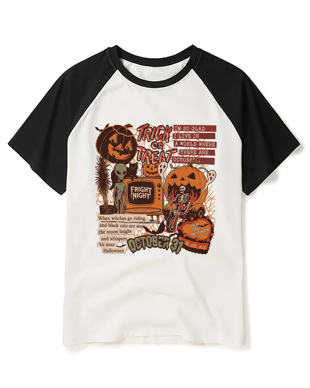 Halloween Collage Raglan Baseball T-Shirt