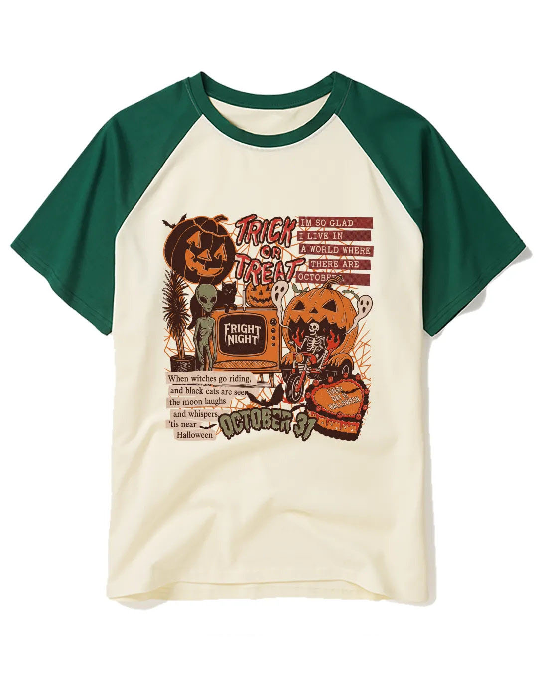 Halloween Collage Raglan Baseball T-Shirt