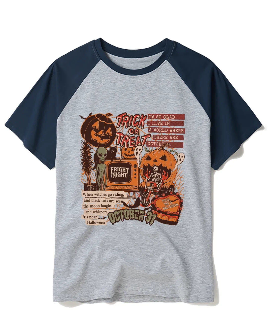 Halloween Collage Raglan Baseball T-Shirt