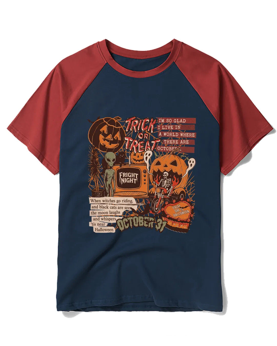 Halloween Collage Raglan Baseball T-Shirt