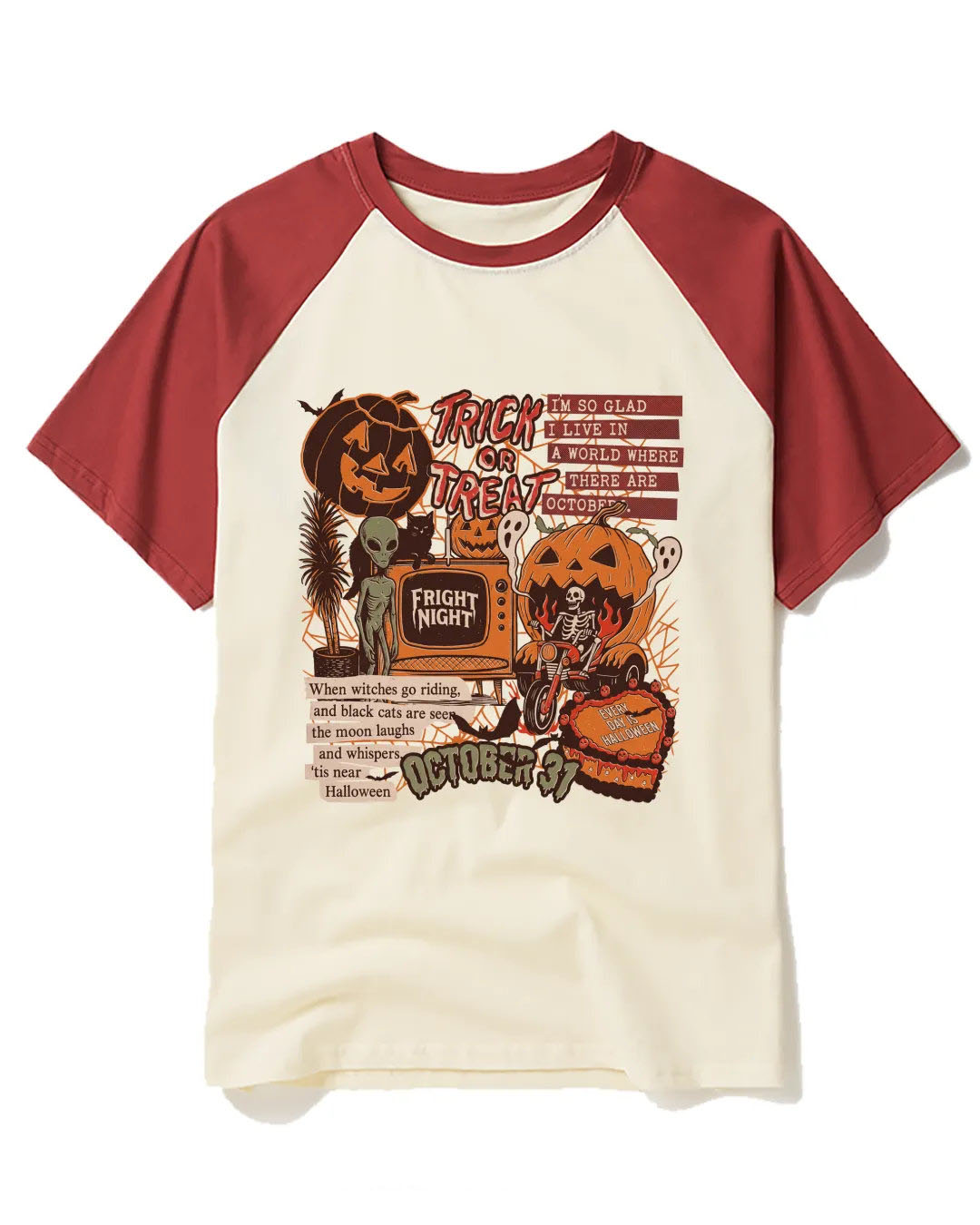 Halloween Collage Raglan Baseball T-Shirt